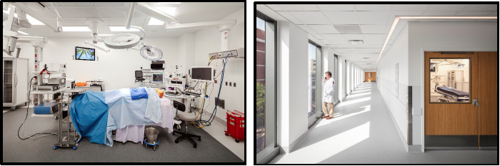 Specialty Care Building - interior, exam room and hallway